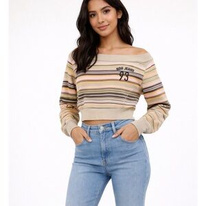 BDG Cropped Sweatshirt Striped “93” Size Medium Streetwear Cozy Trendy
